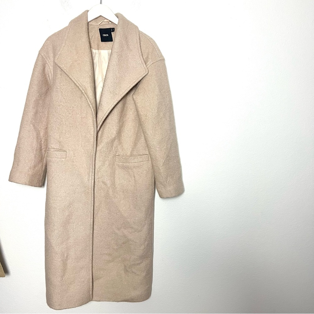Asos Oatmeal Wool Blend Shawl Collar Long Coat Size 0 XS